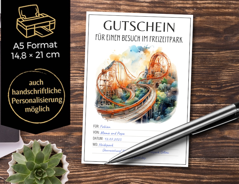 Voucher Amusement Park Visit Template Roller Coaster to Print Out