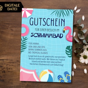 Zwembadvoucher sjabloon om af te drukken | Zwemvoucher sjabloon | Maak een belevenisvoucher | Cadeaubon