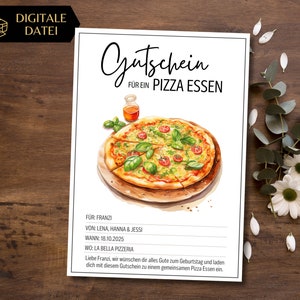 Gutschein Pizza Essen Gehen Vorlage zum Ausdrucken | Gutschein Abendessen italienisches Restaurant zum Gestalten | Geschenkgutschein