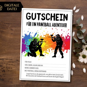 Gutschein Paintball Vorlage zum Ausdrucken | Mannschaftssport | Gutscheinvorlage zum Gestalten | Geschenkgutschein Erlebnisgutschein