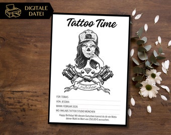 Tattoo voucher template to print out | Tattoo voucher | Tattoo voucher to design | Gift voucher tattoo voucher