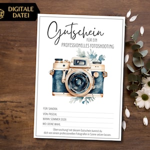 Sjabloon voor fotoshootvoucher om af te drukken | Cadeau-idee voor een onvergetelijke herinnering | Cadeaubon voor fotoshootfotograaf