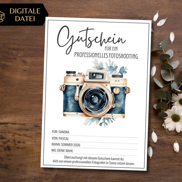 Voucher photo shoot template to print out | Gift idea unforgettable memory | Gift voucher for shooting photographer