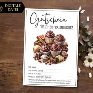 Modello del corso di buoni cioccolatini da stampare | Idea regalo: produzione del cioccolato | Buono regalo per gli amanti del cioccolato | laboratorio