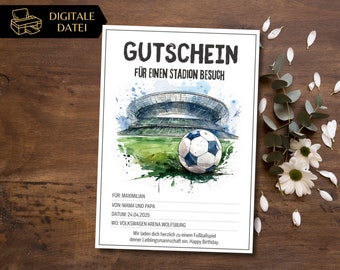 Gutschein Fußball Vorlage zum Ausdrucken | Gutschein Stadion Besuch | Gutschein zum Gestalten | Geschenkgutschein Erlebnisgutschein