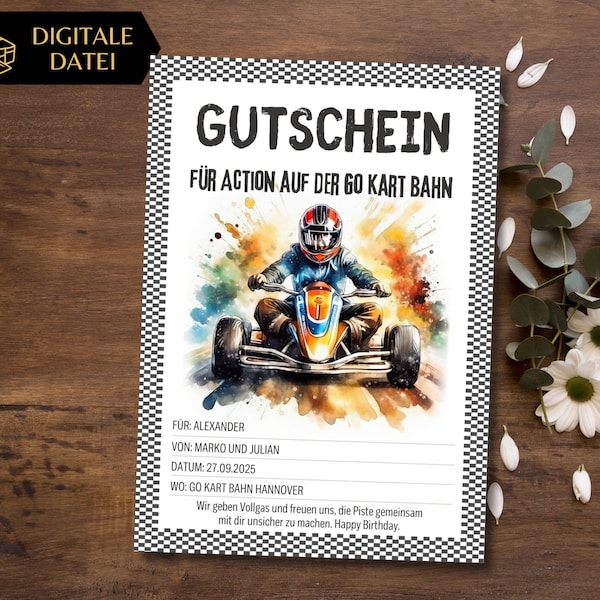 Gutschein Go Kart fahren Vorlage zum Ausdrucken | Gutschein Kart fahren | Gutschein zum Gestalten | Geschenkgutschein Erlebnisgutschein