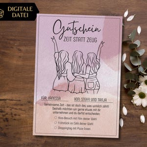 Bon d'achat au lieu de trucs 3 meilleurs amis modèle à imprimer | idée cadeau pour passer du temps ensemble mère sœur copine | trois femmes