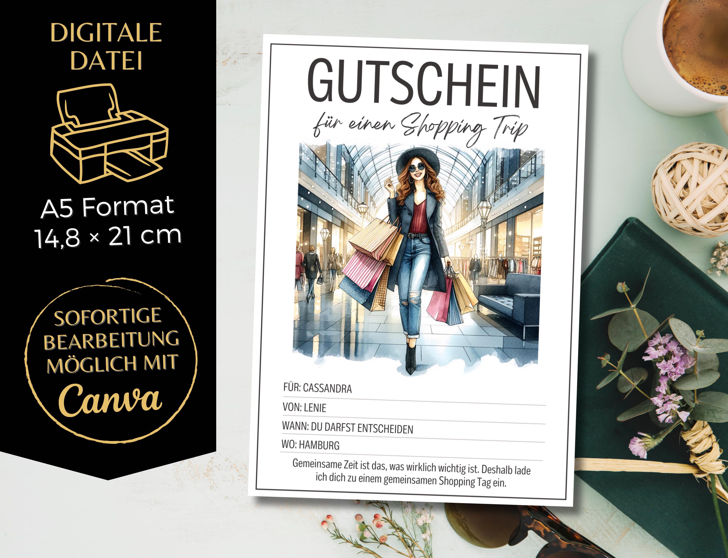 Gutschein Shopping Trip Vorlage zum Ausdrucken | Gemeinsame Zeit statt ...