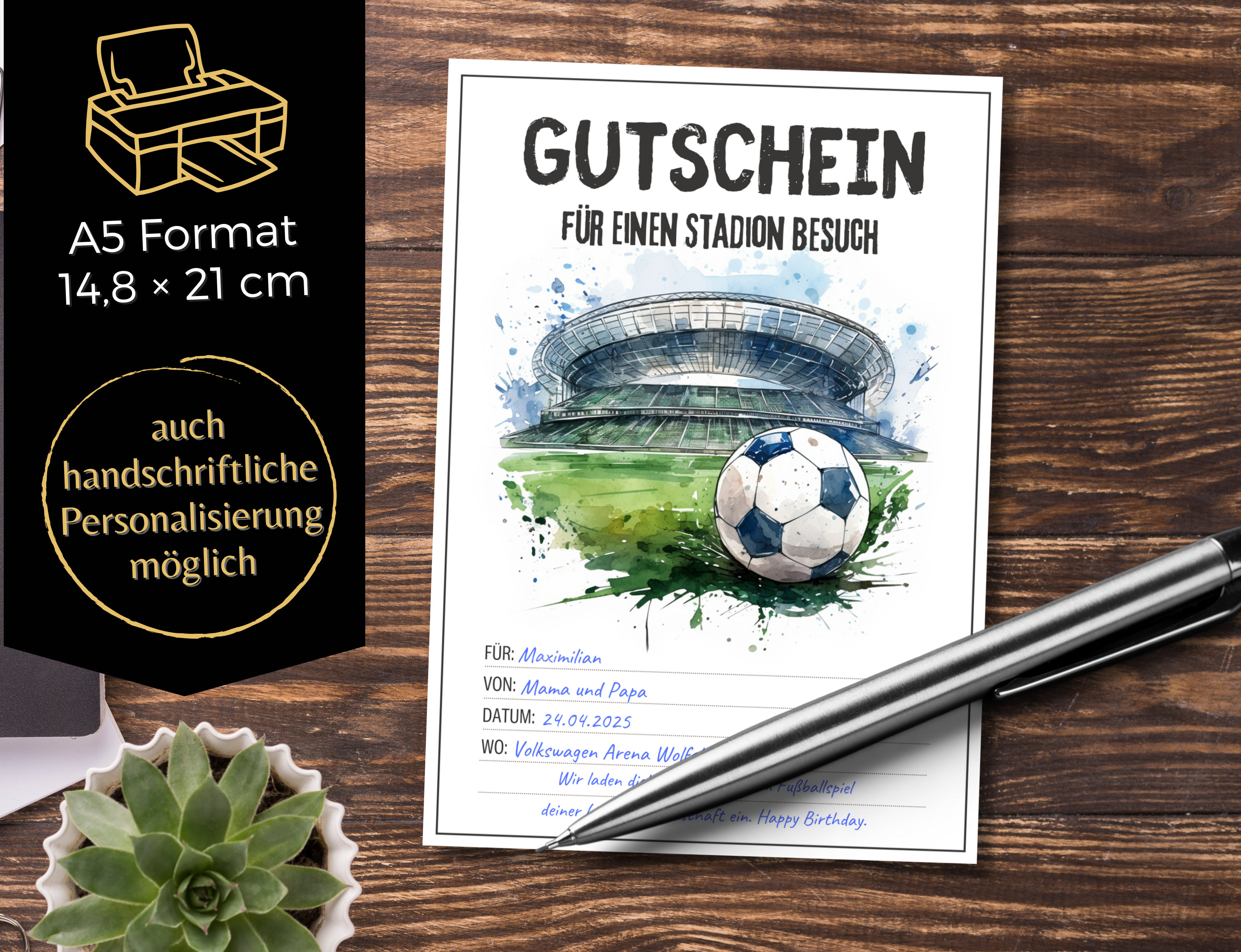 Gutschein Fußball Vorlage zum Ausdrucken | Gutschein Stadion Besuch
