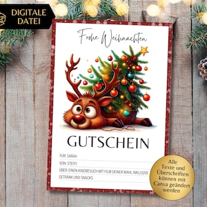 Gutschein Weihnachten Vorlage Rudolph zum Ausdrucken | Gutscheinvorlage Blanko | Last Minute Geschenkidee | Weihnachtsgeschenk universal