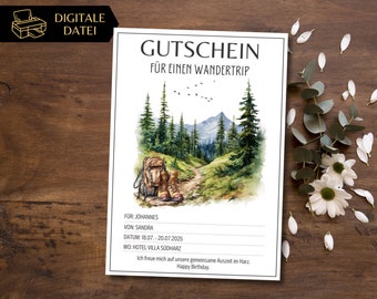 Voucher hiking template to print out | Voucher template trip to the mountains | Experience voucher hike | gift card