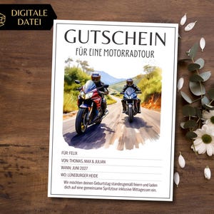 Modèle de bon de voyage pour moto à imprimer | Bon cadeau pour un voyage en moto | bon d'expérience | tour en moto | voyage sur la route