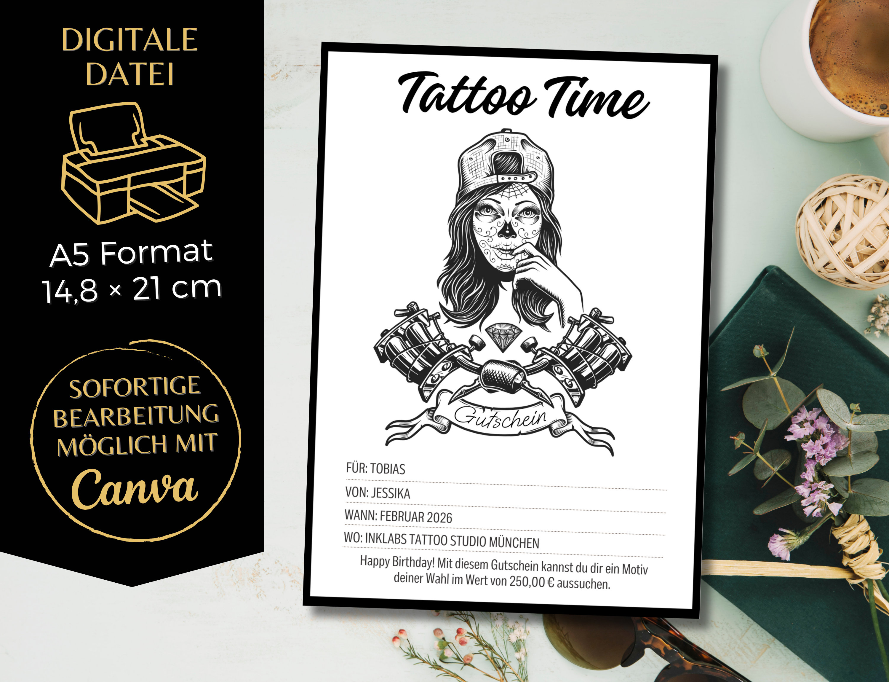 Tattoo Gutschein Vorlage zum Ausdrucken Gutschein zum Tätowieren