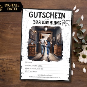 Gutschein Escape Room Erlebnis Vorlage zum Gestalten und Ausdrucken | Abenteuer Geschenkgutschein Rätsel | Erlebnisgutschein