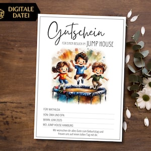 Gutschein Jump House Besuch Vorlage zum Ausdrucken | Gutschein Action | Gutschein zum Gestalten | Erlebnisgutschein Trampolin springen