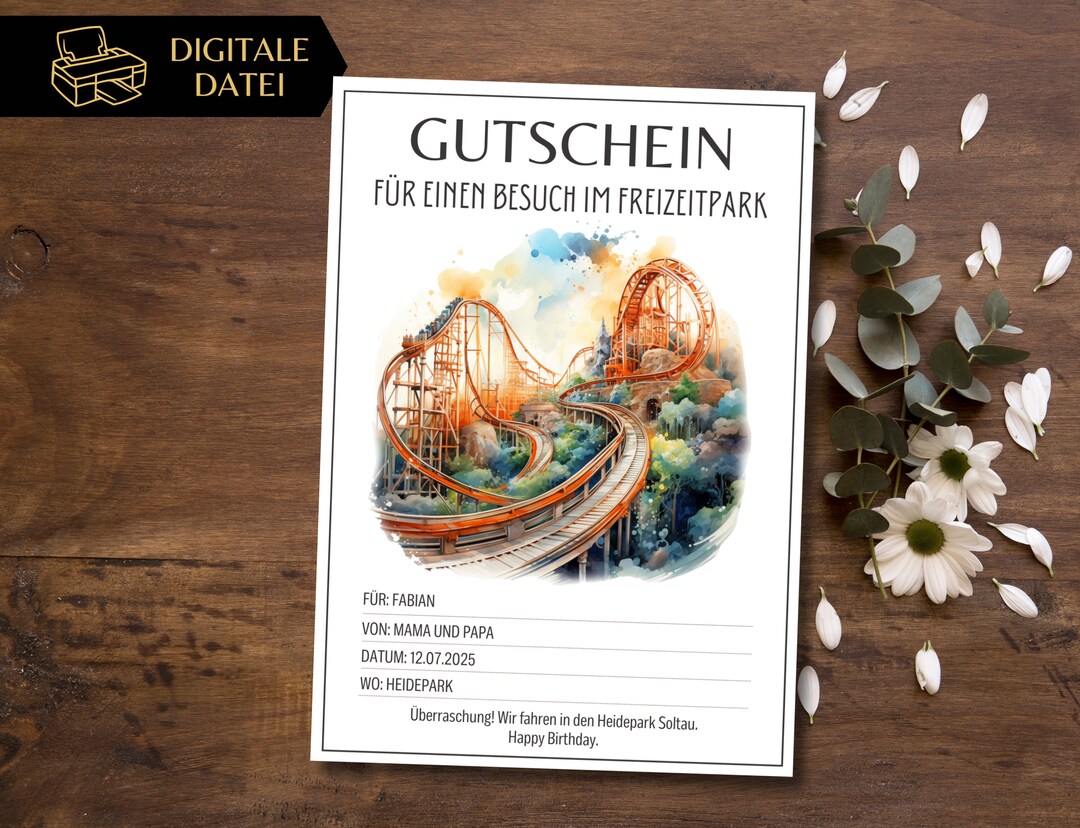 Voucher Amusement Park Visit Template Roller Coaster to Print Out