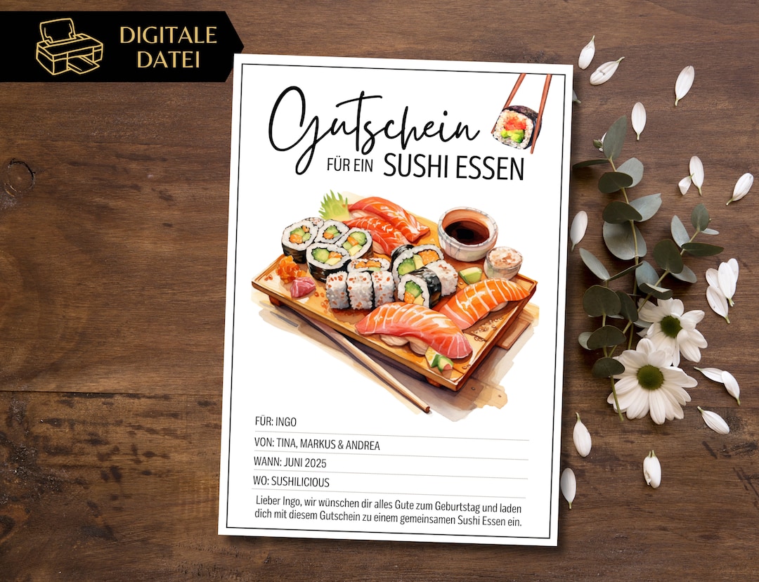Sushi Dining Voucher Template to Print | Japanese Restaurant Dinner ...