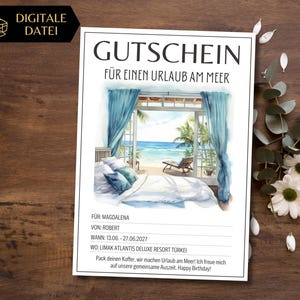 Voucher vacation by the sea to print | Travel voucher vacation by the beach template | Voucher summer vacation | Vacation by the sea | Hotel room