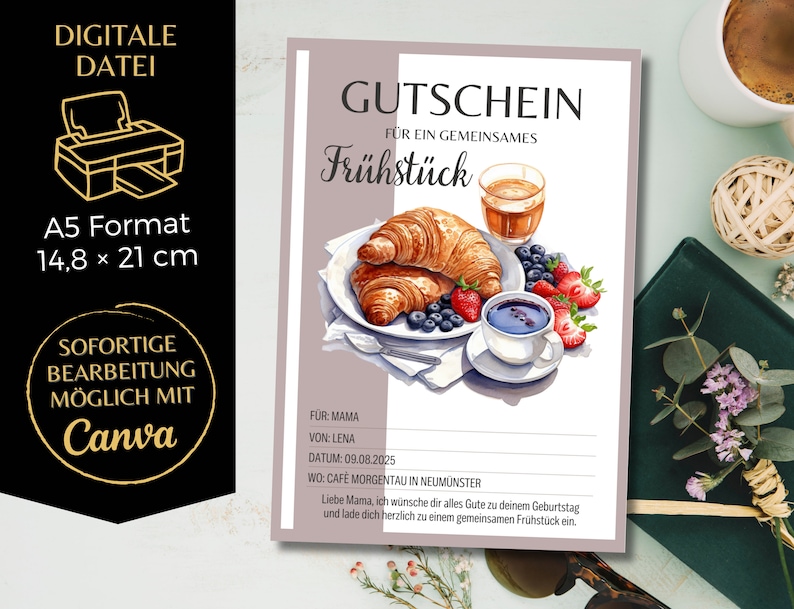 Gutschein Frühstück Vorlage zum Ausdrucken Gutscheinvorlage Brunch Zeit