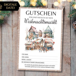 Gutschein Weihnachtmarkt Besuch Vorlage zum Ausdrucken | Geschenkgutschein Adventsmarkt | Geschenkidee Shoppingtrip Weihnachten | Advent