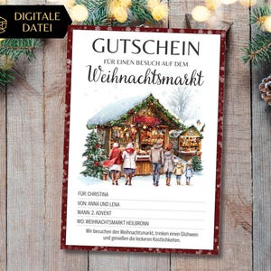 Gutschein Weihnachtmarkt Besuch Vorlage zum Ausdrucken | Geschenkgutschein Adventsmarkt | Geschenkidee Shoppingtrip Weihnachten | Advent