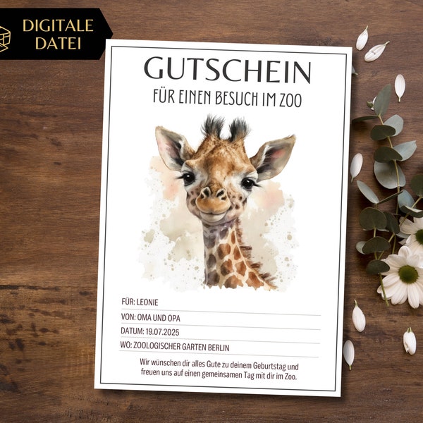 Gutschein Zoobesuch Vorlage zum Ausdrucken | Gutschein Ausflug in den Zoo | Gutschein Tierpark zum Gestalten | Geschenkgutschein