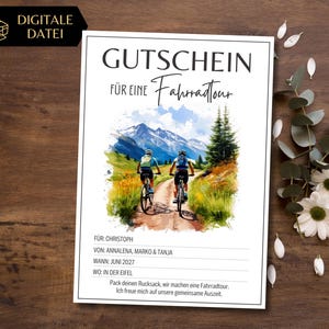 Gutschein Vorlage Fahrrad Tour zum Ausdrucken | Geschenkgutschein Ausflug Fahrrad fahren | Erlebnisgutschein | Fahrradtour| Radtour machen