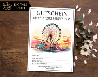 Gutschein Freizeitpark Besuch Vorlage Riesenrad zum Ausdrucken | Gutschein Vergnügungspark | Gutschein zum Gestalten | Erlebnisgutschein