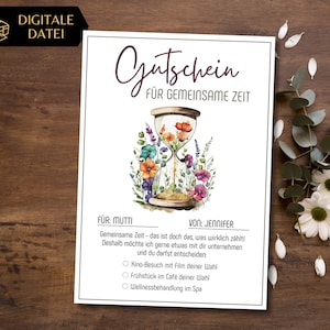 Tegoedbon voor tijd in plaats van spullen, cadeau voor moeder sjabloon | Tegoedbon voor tijd samen om af te drukken | Cadeau-idee voor beste vriendinnen