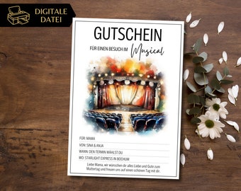 Voucher musical visit template to print | Voucher template opera | Gift voucher theater visit to design | Gift idea