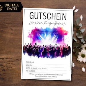 Voucher concertbezoeksjabloon om af te drukken | Vouchersjabloon festival | Open lucht | Cadeaubon voor een concertbezoek aan design