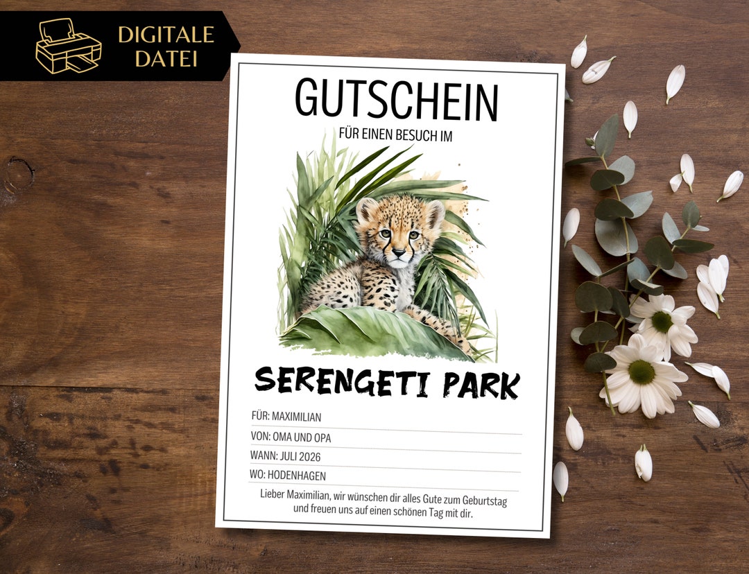 Serengeti Park Voucher Template to Print Voucher for a Trip to the Zoo