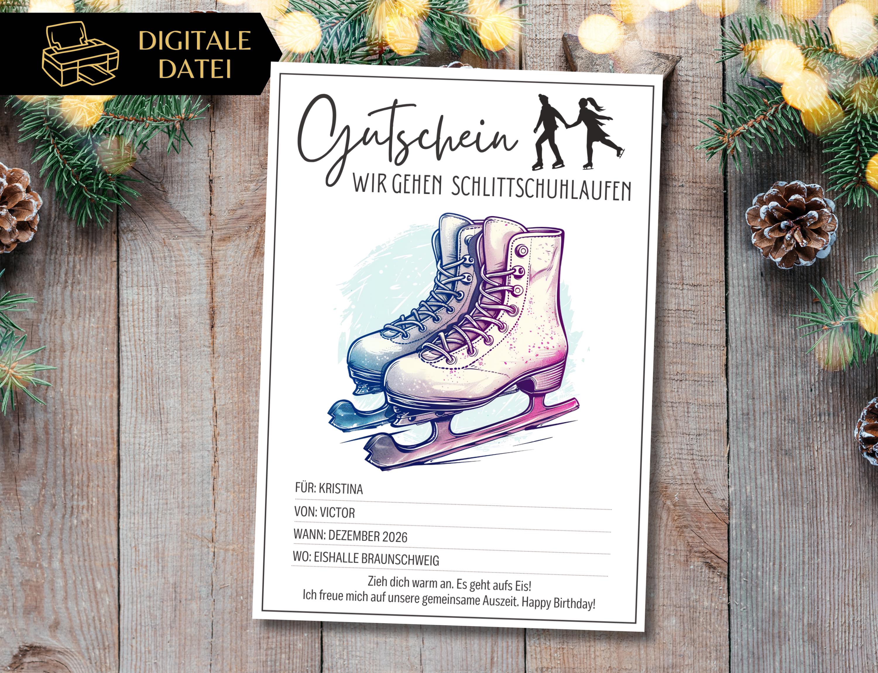 Voucher ice skating template to print | Voucher template ice skating | Gift idea a day on the ice | Ice skating