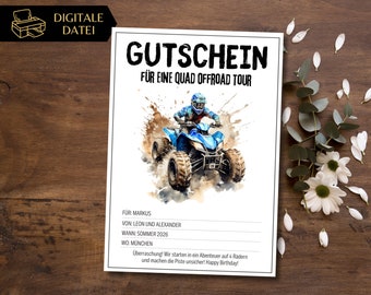 Gutschein Vorlage Quad fahren zum Ausdrucken | Geschenkgutschein Quad Tour | Abenteuer Gutschein zum Gestalten | Erlebnisgutschein