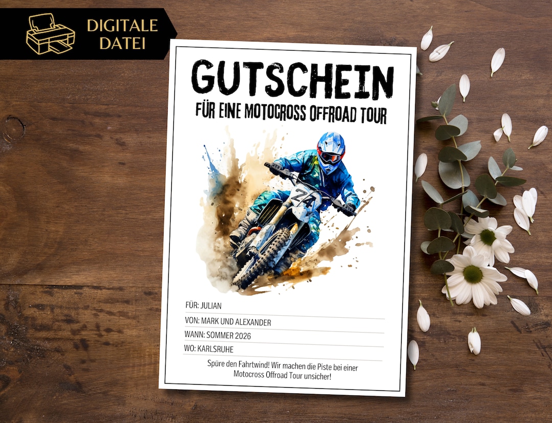 Voucher Template Motocross Off-road Tour to Print Out Gift Voucher for ...
