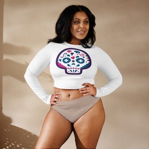 Dia  de los Muertos Skeleton Recycled long-sleeve crop top