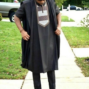 Black Agbada Babariga 3 Pcs African Men&#39;s Clothing African Fashion Men&#39;s Wear African Wedding Suit for Groom
