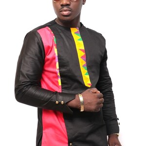 Men&#39;s African Fashion Wear Kente Multicoloured Long Sleeve Shirt Men&#39;s Clothing