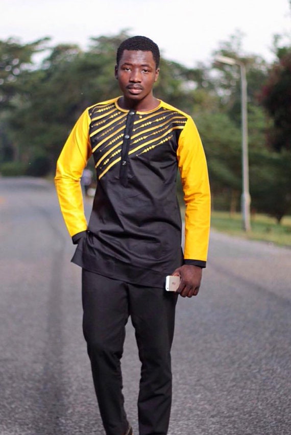 Yellow Black Men's Long Sleeves Shirt and Pants African Clothing Men's  Kaftan