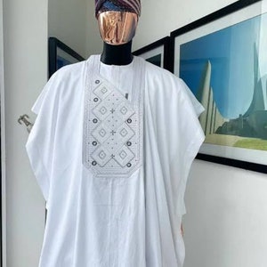 White and Black Agbada Babariga 3 Pieces Men Groom Suit African Clothing for Men