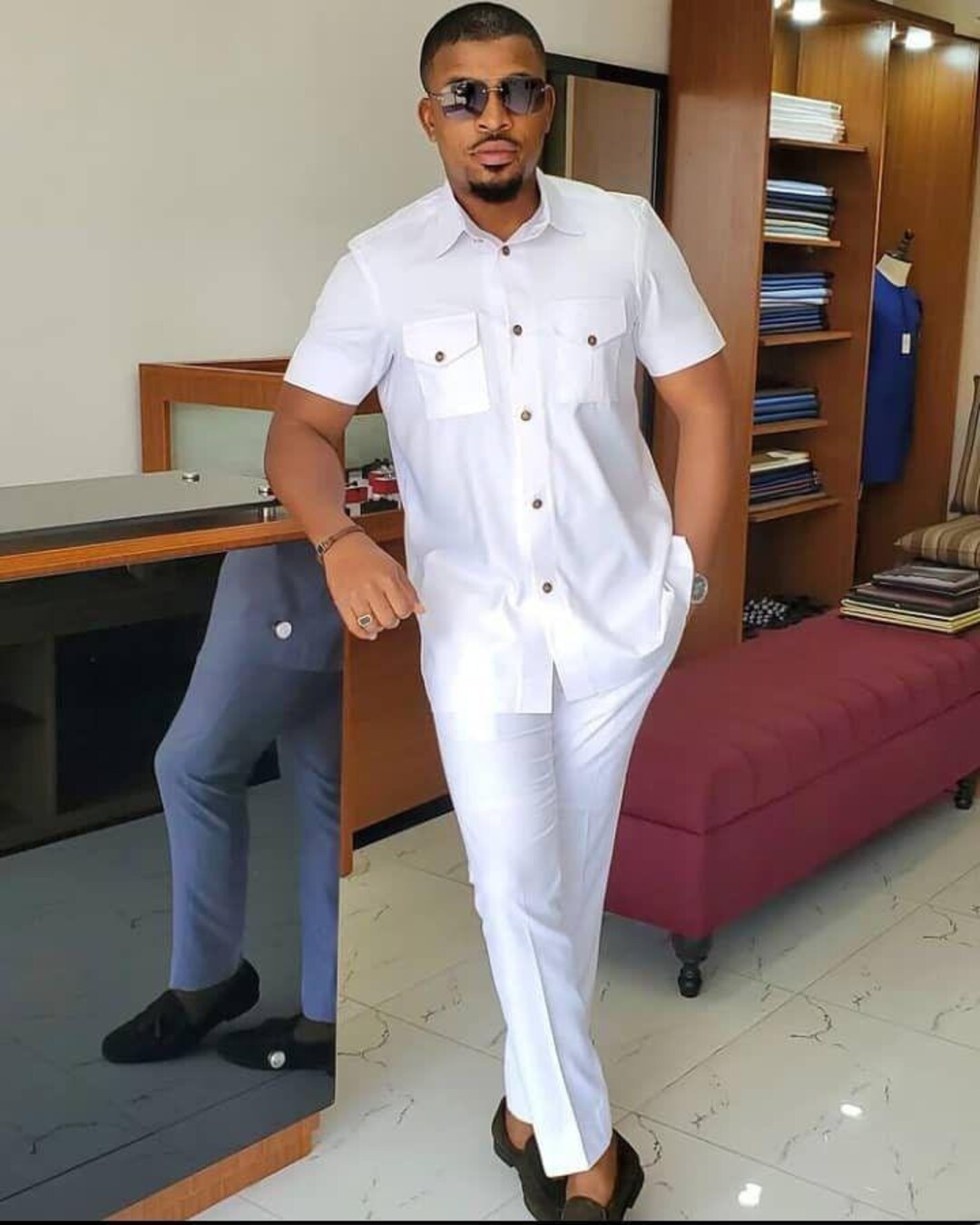 All White Men's Kaftan Shirt and Pants African Clothing All White Men's Kaftan Shirt and Pants African Clothing
