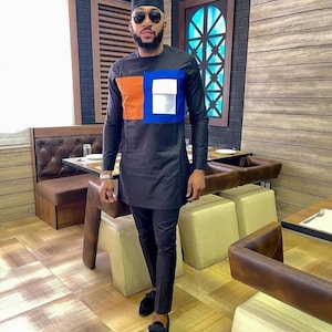 Camicia e pantaloni multicolori da uomo, abbigliamento africano, abbigliamento alla moda africana