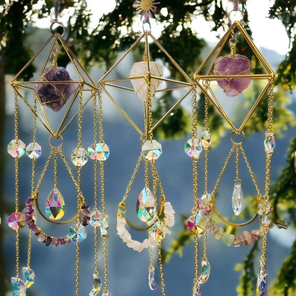 Gemstone Suncatcher | Crystal Suncatcher, Kristalle, crystal hanger, light catcher, window crystal prism, amethyst suncatcher, geschenkidee