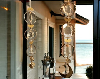 Stylish suncatcher | elegant, crystal, moon suncatcher, gold suncatcher, window decoration, crystalstone hanger, souvenir, gift idea