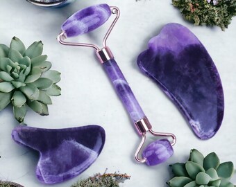 Purple Crystal Gua Sha | relaxing, naturstein, luxury gua sha, gua sha set, gua sha stone, geschenkbox, kristalle, kosmetik, edelstein, face