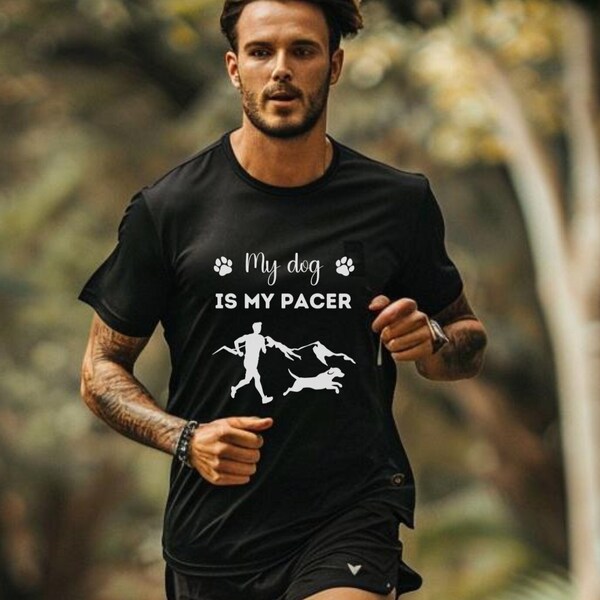 Running with dog tshirt shirt for runners with their dog tee for dog running cani cross my dog is my pacer