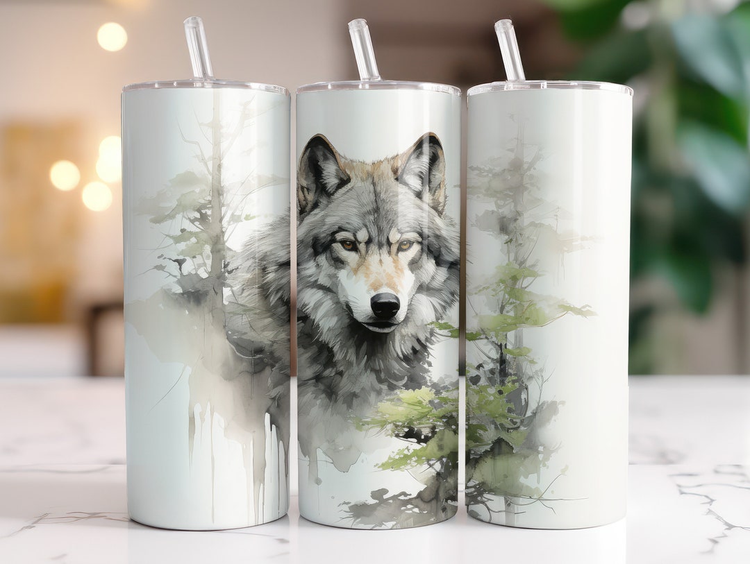 Watercolor Wolf 20 Oz Skinny Tumbler Wrap Sublimation Design Wolf ...