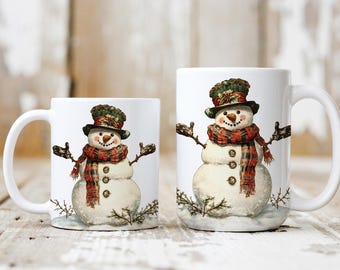 Schneemann Mug Wrap PNG 11 oz und 15 oz Weihnachten Aquarell Kaffeetasse Sublimation Design Digitaler Download