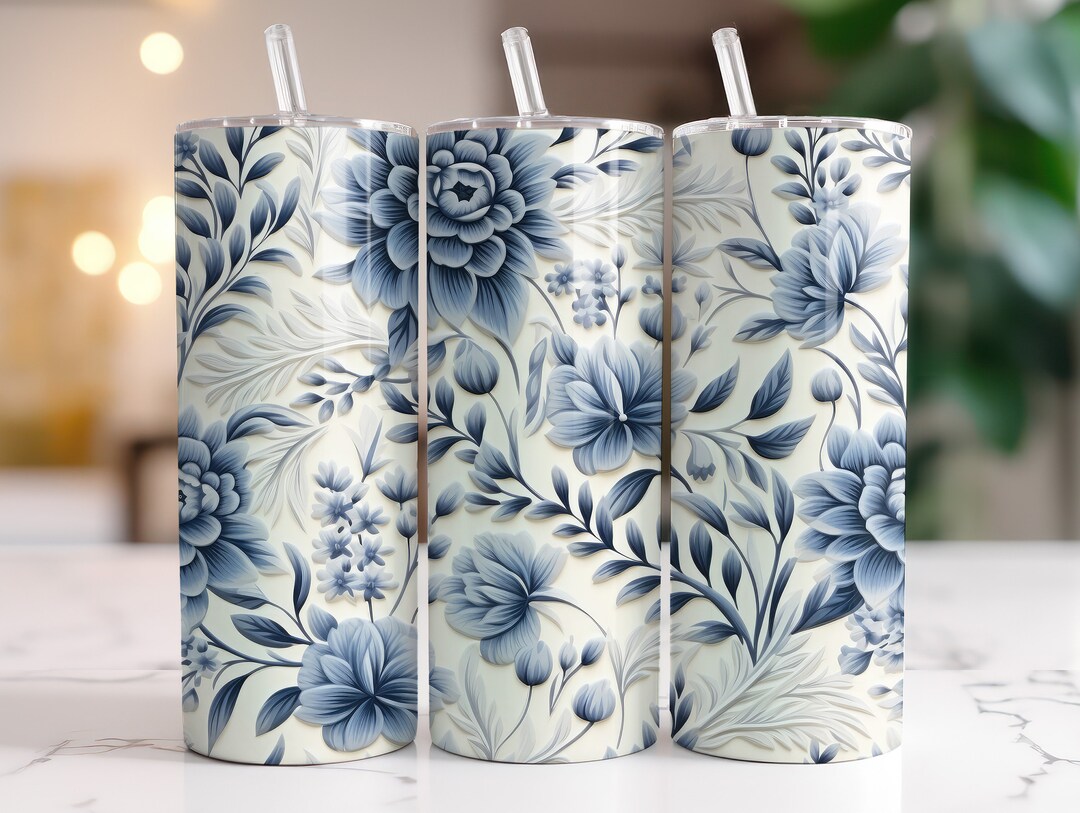 Blue Floral 20 Oz Skinny Tumbler Sublimation Design Straight Tumbler ...