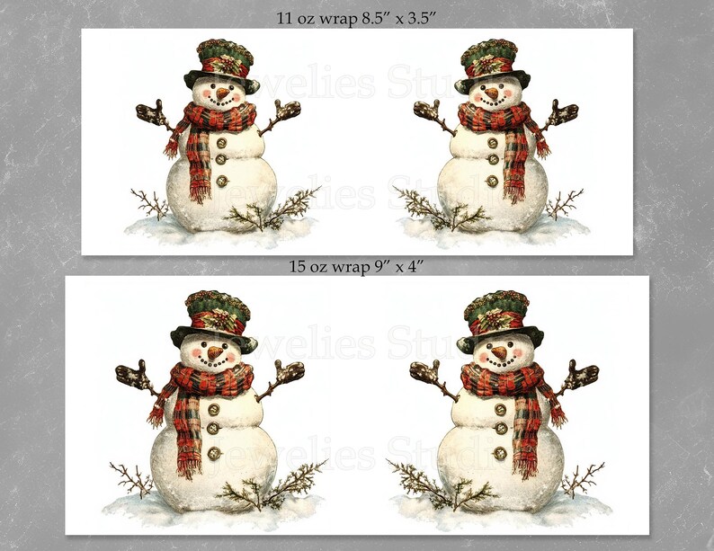 Snowman Mug Wrap PNG 11 oz and 15 oz Christmas Watercolor Coffee Cup Sublimation Design Digital Download image 3